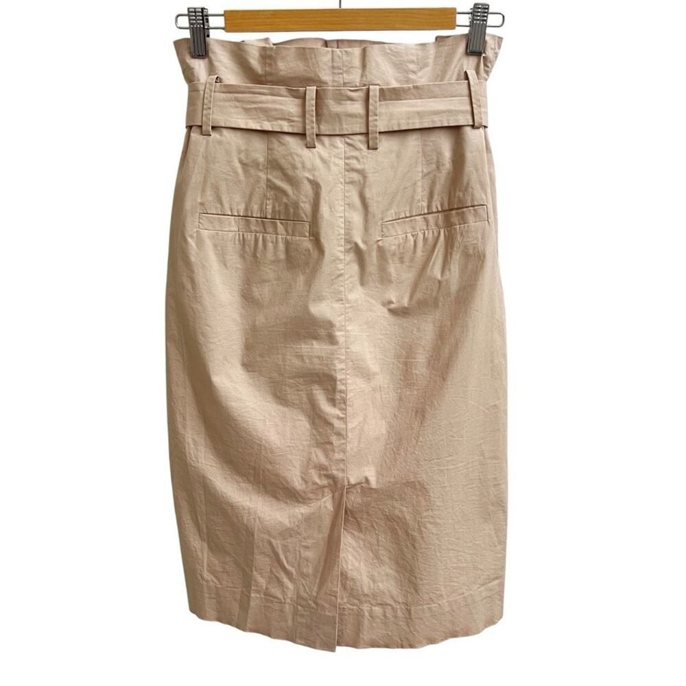 COS Paperbag Pleated Skirt High Waist Belted Knee Length Beige Cotton Sz 6 - Picture 3 of 5